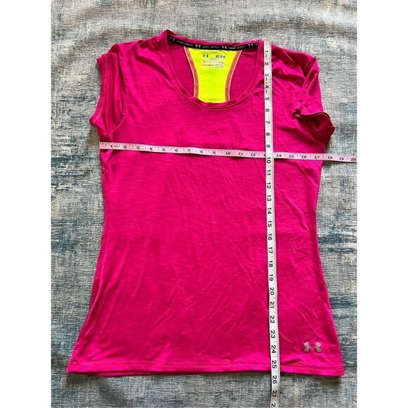Under Armour Pink Neon Yellow Reflective Run Heatgear Short Sleeve Tee M - Picture 4 of 4
